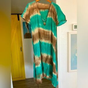 Beach cover up  Tie-Dye V-Neck Dress one size